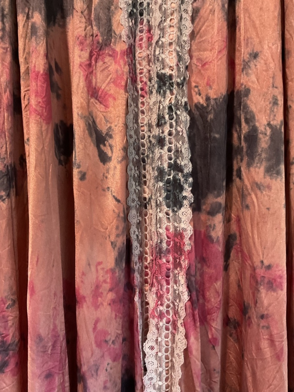 True Vintage Tie-Dye Pink Brown Long Lace-Trim Satin Dress Chemise Nightgown Y2K - Picture 6 of 9